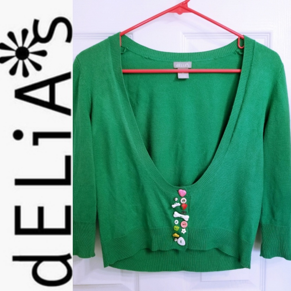 VINTAGE dELiA's Cardigan Teal Unique Buttons